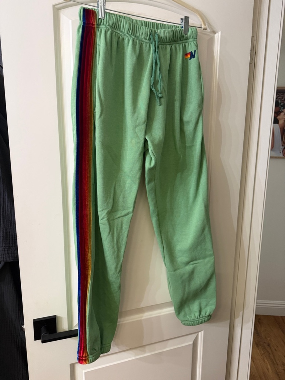 Aviator Nation Mint Green Joggers with Rainbow Side Stripe